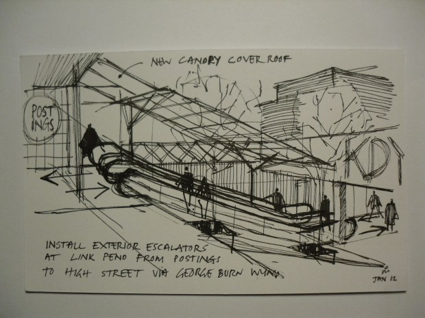 IDEA FOR INSTALLING ESCALATORS ON A BUSY PEDESTRIAN ACCESS POINT